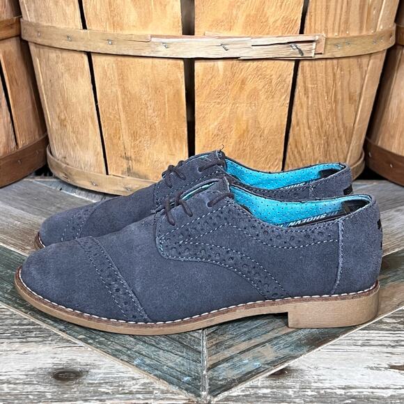 Toms Brogue Gray Suede Cap Toe Casual Lace Up Oxfords Shoes Womens Size 5.5 - Picture 3 of 11